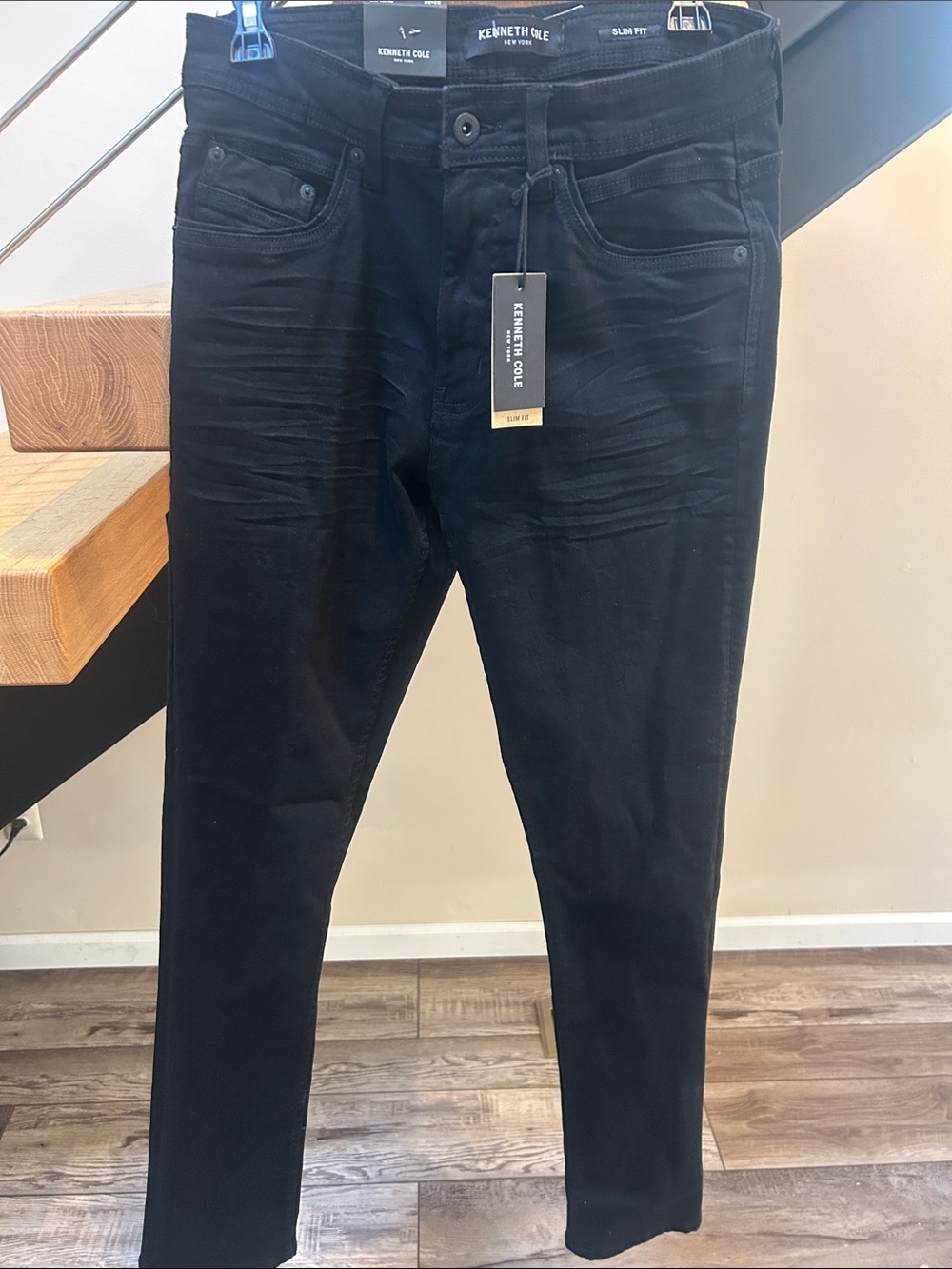 Kenneth Cole Slim Black Men's Jeans with Subtle Whiskering
